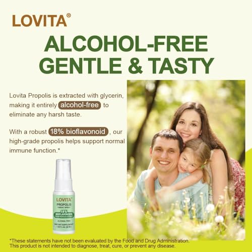 LOVITA Bee Propolis Throat Spray 250mg – 18% Bioflavonoids, Alcohol Free, Immune Support