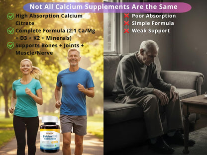 LOVITA Calcium Citrate 800 mg with Magnesium, D3 & K2 | Bone Health & Density – 120 Vegan Tablets