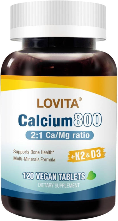LOVITA Calcium Citrate 800 mg with Magnesium, D3 & K2 | Bone Health & Density – 120 Vegan Tablets