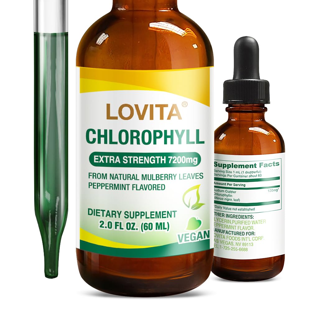LOVITA Chlorophyll Liquid Drops – 120 mg/mL, Mint Flavor, 60 Servings
