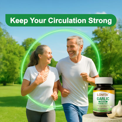 LOVITA Odorless Garlic Extract, 5000mg Fresh Garlic Equivalent, Standardized to 1.25% Allicin, Supports Heart, Blood Pressure, Cholesterol & Immune System, Non-GMO, Gluten-Free, 60 Vegan Capsules