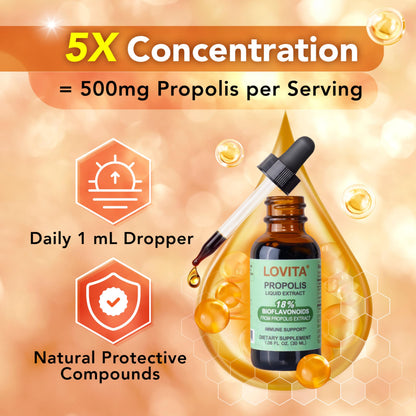 LOVITA Bee Propolis Liquid Extract 500mg - 5:1 Resin Drops, 18% Bioflavonoids