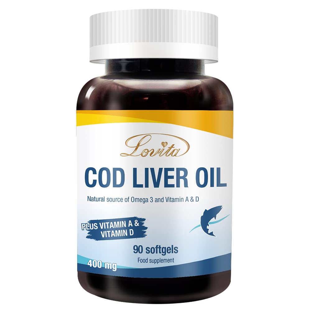 LOVITA Norwegian Cod Liver Oil - High Absorption TG, DHA & EPA, Vitamin A & D, 90 Softgels