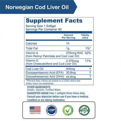 Lovita Norwegian Cod Liver Oil - High Absorption TG, Burpless, 90 Softgels (Pack of 3)