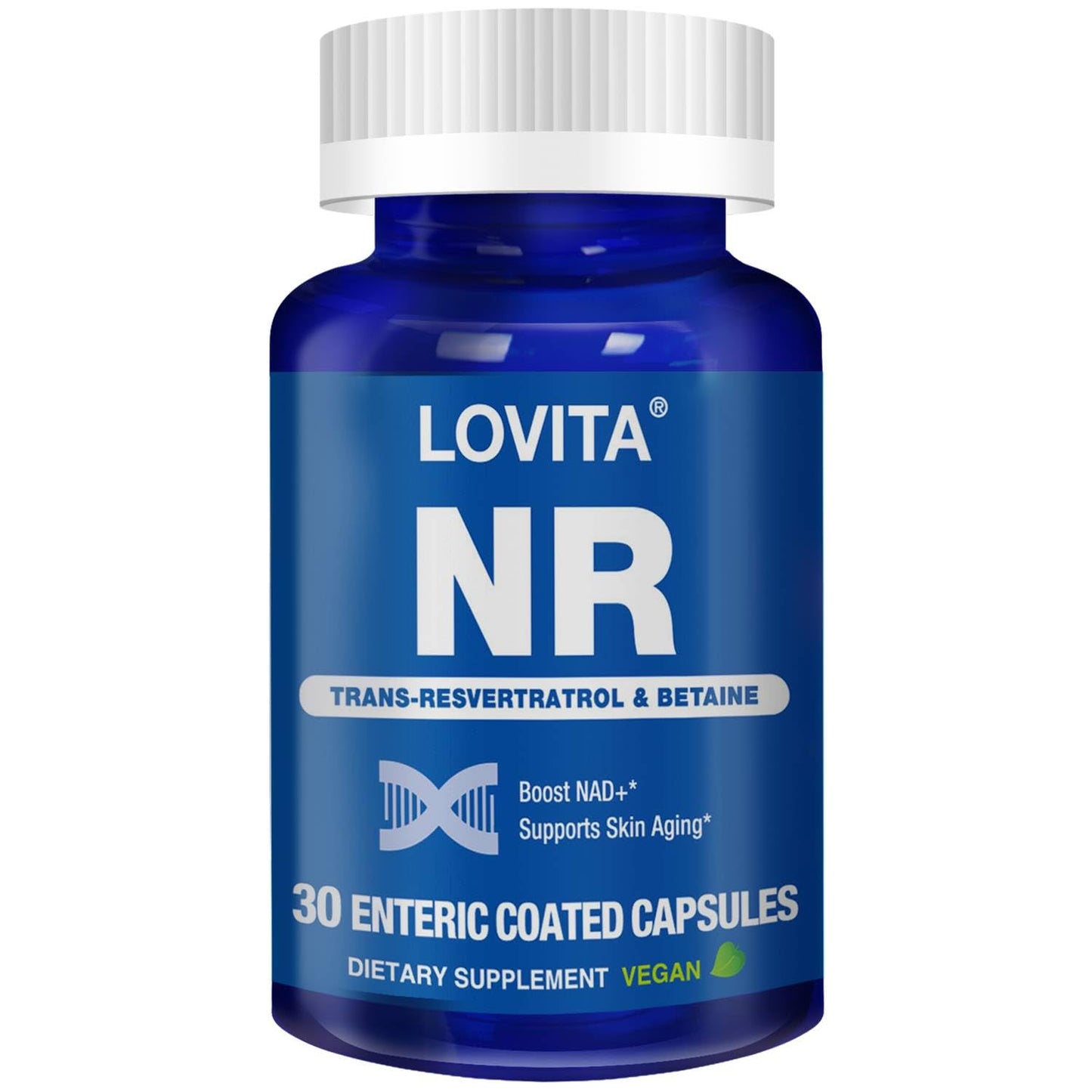 LOVITA NR 350 mg NAD Booster with Trans-Resveratrol & Betaine – 30 Vegan Enteric Capsules