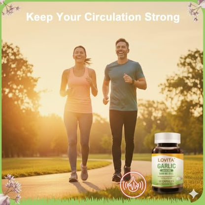 LOVITA Odorless Garlic Extract, 5000mg Fresh Garlic Equivalent, Standardized to 1.25% Allicin, Supports Heart, Blood Pressure, Cholesterol & Immune System, Non-GMO, Gluten-Free, 60 Vegan Capsules