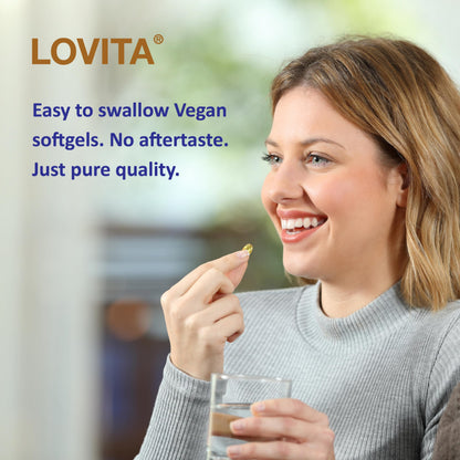 LOVITA Vegan Flaxseed Oil 1500mg + 900mg ALA Omega-3 | Cold-Pressed, Non-GMO, Gluten Free | 180 Softgels