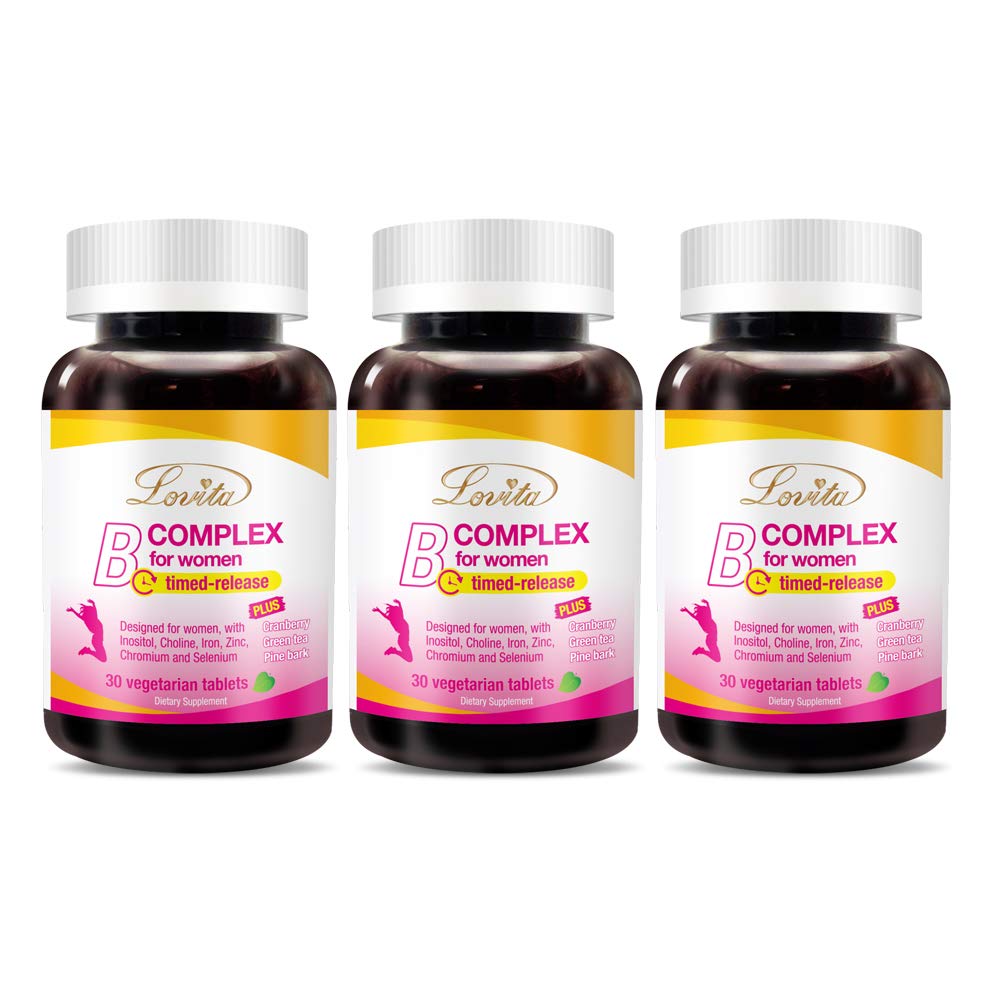 Lovita Vitamin B Complex for Women – Timed Release, 30 Veg Tablets (Pack of 3)