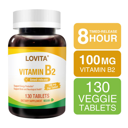 Lovita Vitamin B2 100mg Time-Release – 130 Vegan Tablets