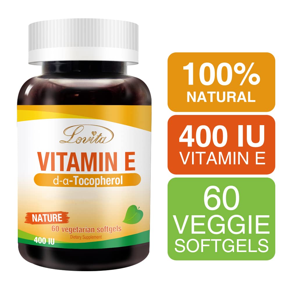 LOVITA Vitamin E 400 IU Softgels – Vegan D Alpha Tocopherol for Healthy Skin, Hair, Nails & Immune Support | 60 Softgels