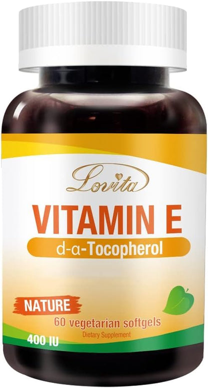 LOVITA Vitamin E 400 IU Softgels – Vegan D Alpha Tocopherol for Healthy Skin, Hair, Nails & Immune Support | 60 Softgels