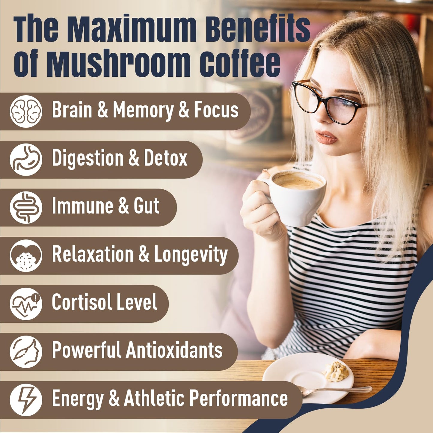 Mushroom Coffee – 11 Superfood Mushrooms with Lion’s Mane, Reishi, Chaga & Ashwagandha | Organic Instant Coffee, Low Caffeine & Sugar Free (5.3oz)