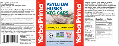 Yerba Prima Fiber Psyllium Husks Veg Caps - 180 Veg Caps