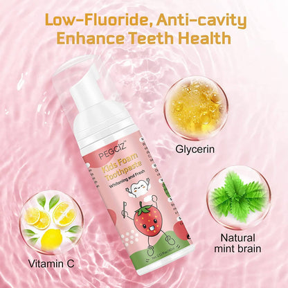 Foam Toothpaste Kids 2 Pack – Low Fluoride Toddler Toothpaste for U-Shaped Toothbrushes, Strawberry Flavor