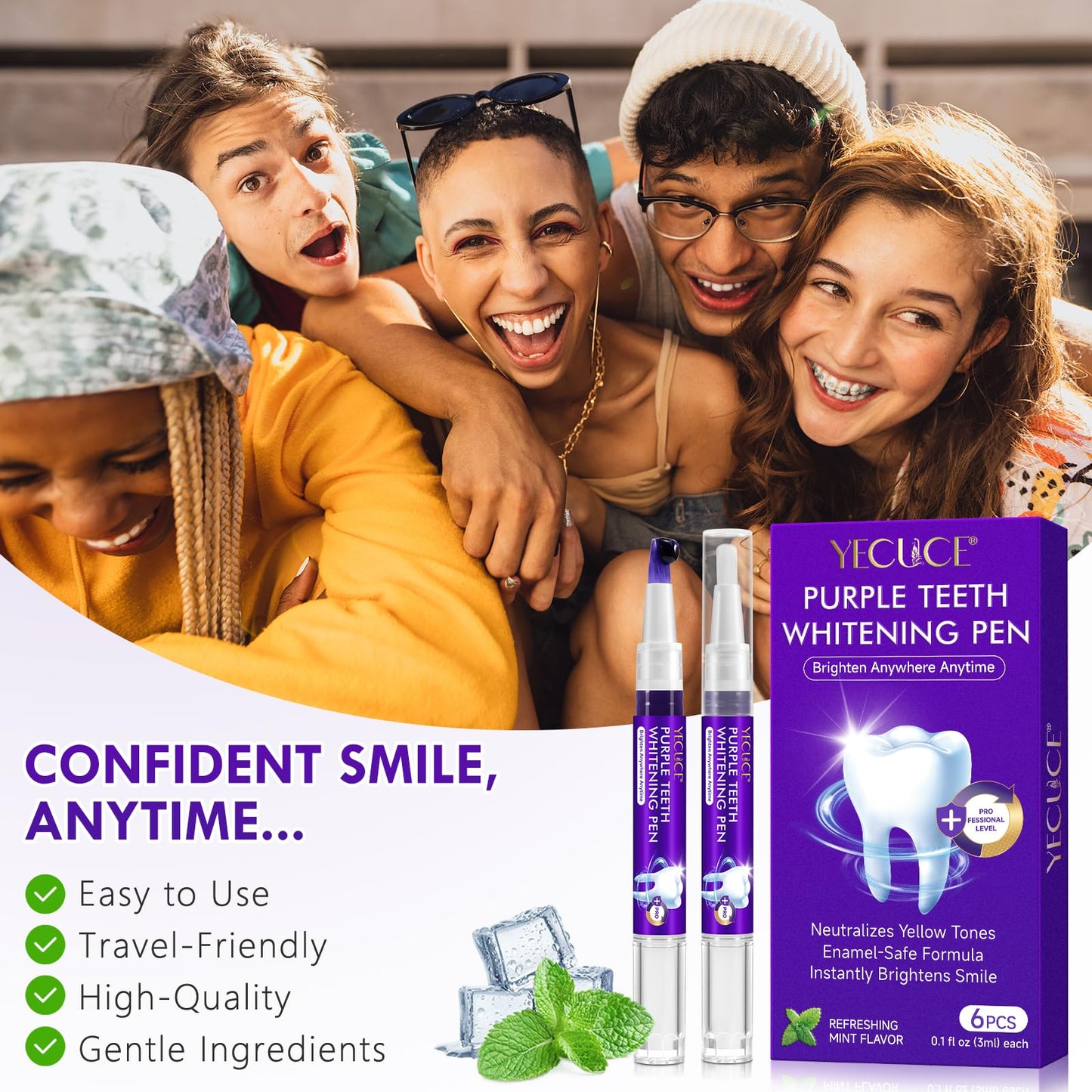 Teeth Whitening Pen Kit (6 Pens) – 80+ Treatments, Mint, Low Sensitivity