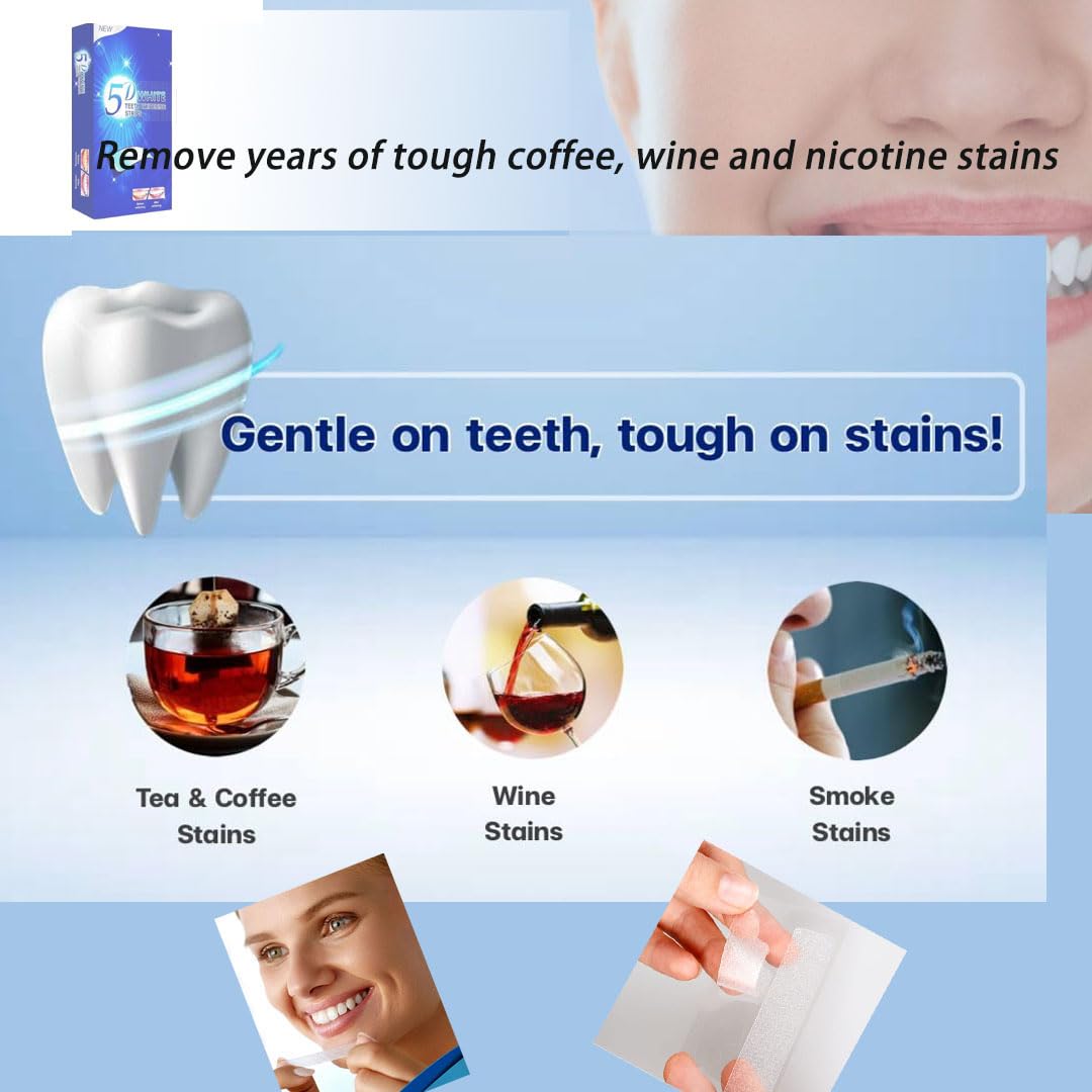 28 Whitener Strips 5D Teeth Whitening - Low-Sensitivity Safe Whitening for Coffee, Wine, Tobacco (14 Packs)