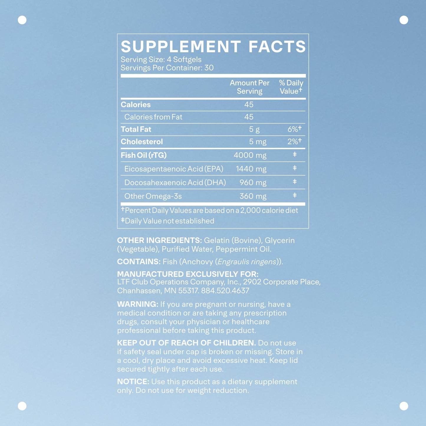 LTH Glow Omega-3 Fish Oil - Trusted by Life Time Members - NSF Certified for Sport - Supports Brain & Heart Health - Aids Healthy Skin, Hair & Nails - Gluten Free & Soy Free - 30 Servings