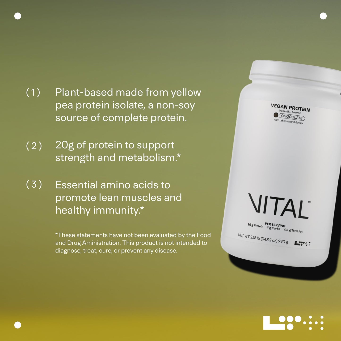 LTH Vital Vegan Protein - Trusted by Life Time Members | Plant-Based Pea Protein - Chocolate, 30 Servings