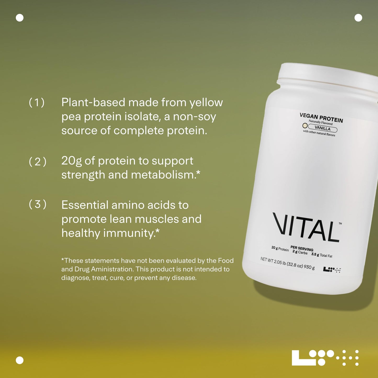 LTH Vital Vegan Protein – Plant-Based Pea Protein Powder | Vanilla, 30 Servings | Dairy Free & Soy Free