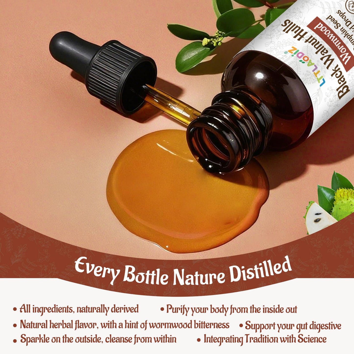 LTTLAODIZ Black Walnut & Wormwood Tincture – Digestive Health, Alcohol-Free, 2oz