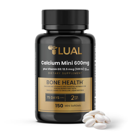 LUAL Calcium Minis 600 mg with Vitamin D3 - Bone & Muscle Support - 150 Mini Softgels - Easy to Swallow - Calcium & D3 for Strong Bones & Mobility BritishVita | Premium UK Vitamins & Wellness Supplements
