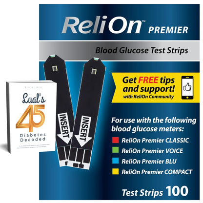 LUAL Premier Blood Glucose Test Strips 100 Ct — No Coding, Premier Meter Compatible
