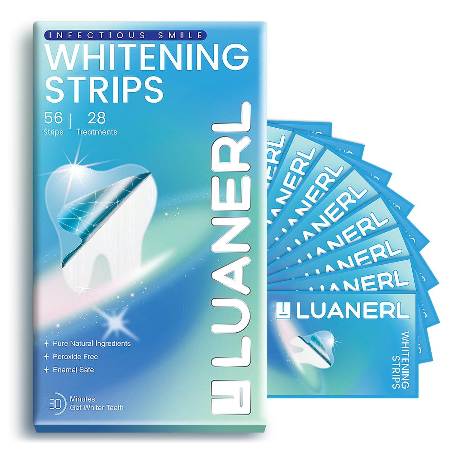 LUANERL Teeth Whitening Strips - 56 Strips (28 Treatments), Peroxide-Free, Enamel-Safe & Sensitivity-Free