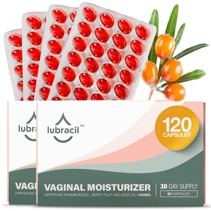 Lubracil Vaginal Moisturizer Pills – Sea Buckthorn, Omegas 6/7/9 & Vitamins A&E • 2-Pack, 60 Pills per Pack