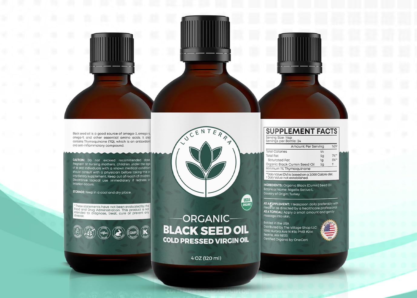Lucenterra Organic Black Seed Oil 4oz – Cold Pressed, USDA Organic