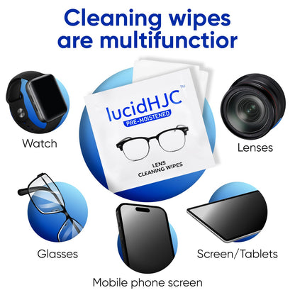 LucidHJC Lens Wipes – 200 Pre-Moistened Wipes for Eyeglasses, Camera Lenses, and Screens