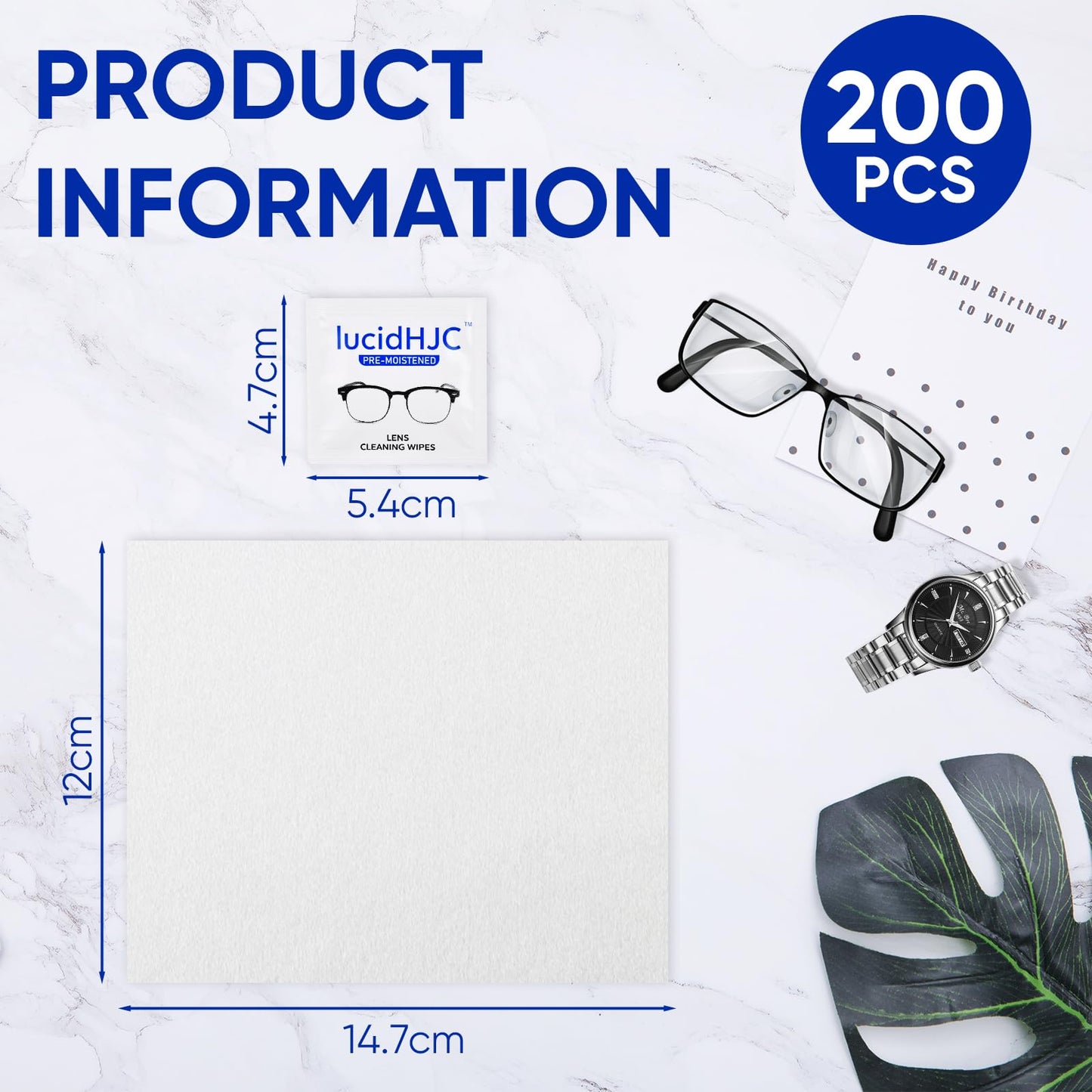 LucidHJC Lens Wipes – 200 Pre-Moistened Wipes for Eyeglasses, Camera Lenses, and Screens