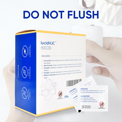 LucidHJC Lens Wipes – 200 Pre-Moistened Wipes for Eyeglasses, Camera Lenses, and Screens