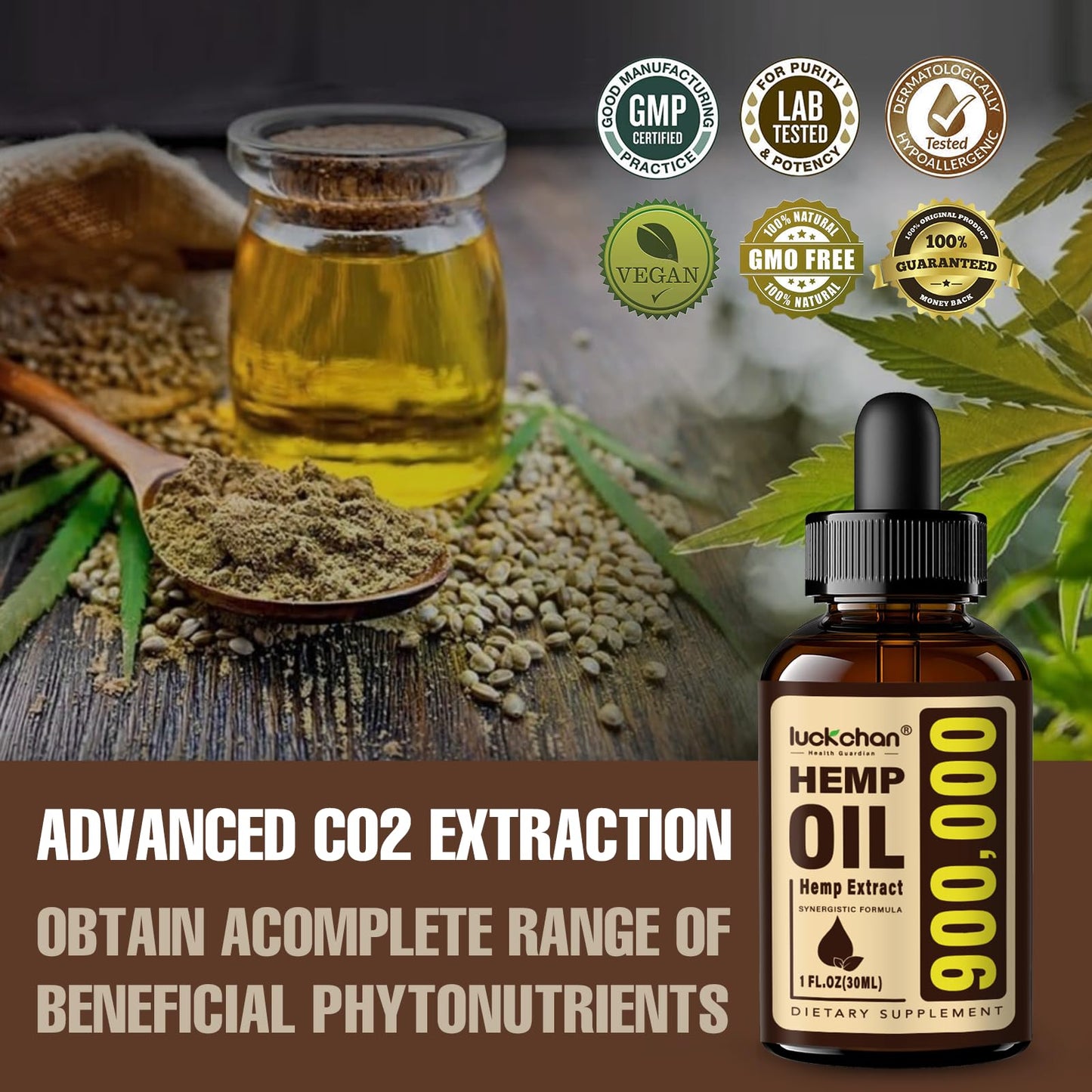 LUCKCHAN 4-Pack Premium Hemp Oil – Anxiety, Stress & Sleep Support
