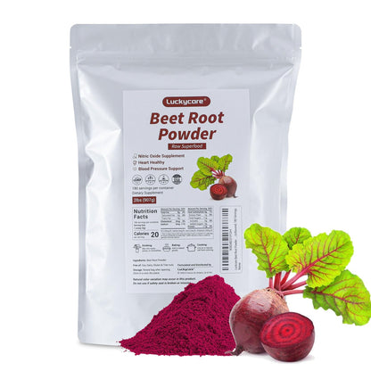 Luckycare Raw Beet Root Powder 2lb - Cold-Pressed Beet Superfood | Plant-Based Nitrates | Non-GMO, Vegan, Gluten-Free