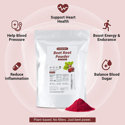 Luckycare Raw Beet Root Powder 2lb - Cold-Pressed Beet Superfood | Plant-Based Nitrates | Non-GMO, Vegan, Gluten-Free