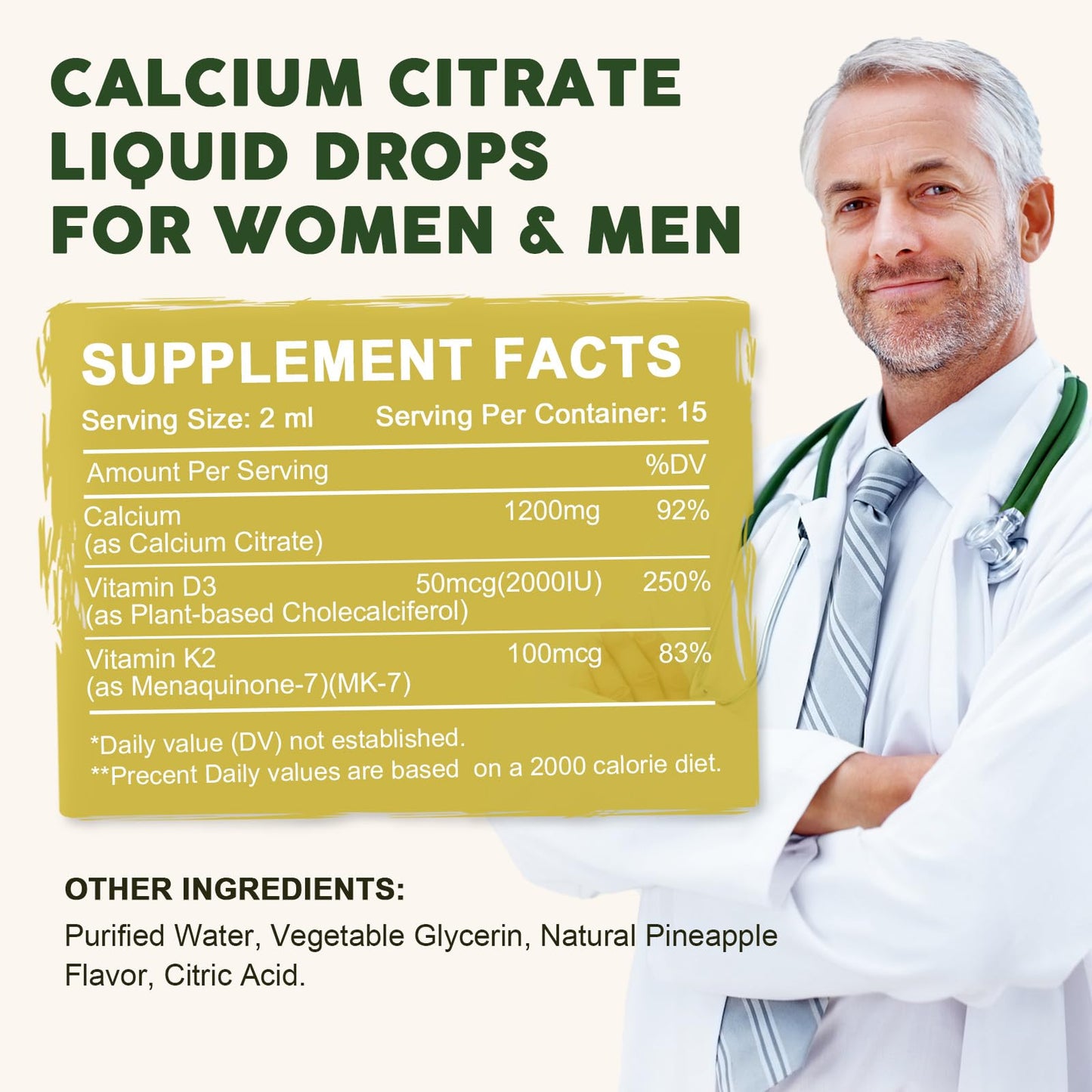 LUCNVEM Calcium Citrate 1200 mg with Vitamin D3 & K2 – Liquid Drops (2 oz)