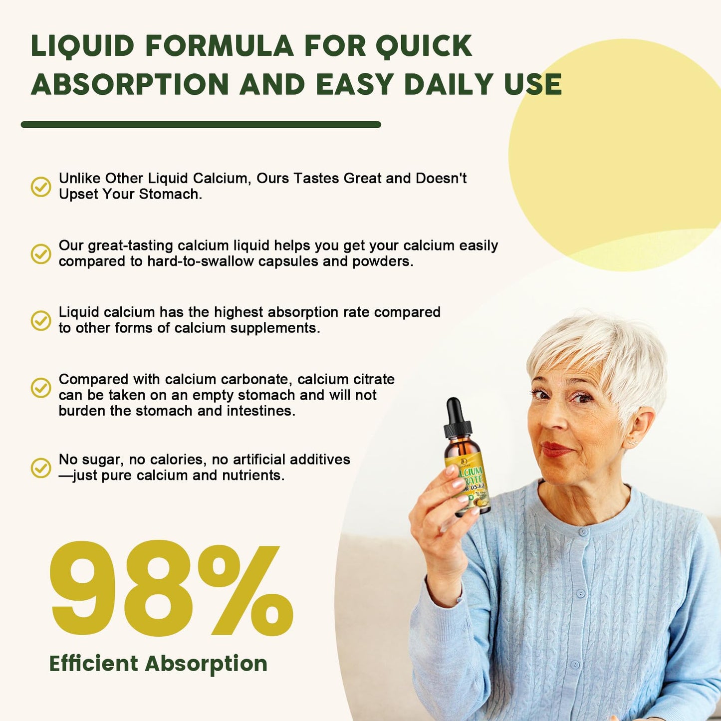 LUCNVEM Calcium Citrate 1200 mg with Vitamin D3 & K2 – Liquid Drops (2 oz)