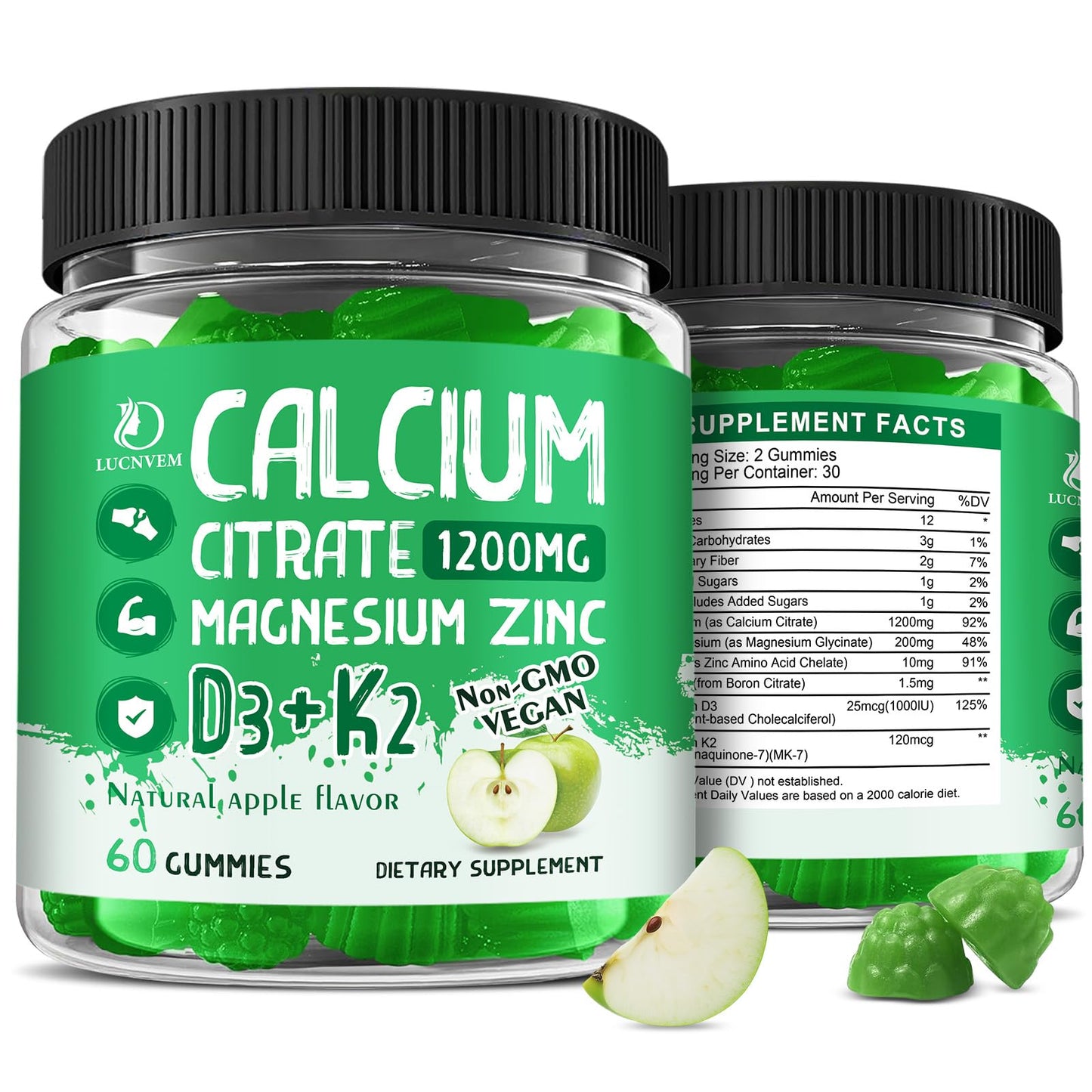 (2 Pack) Calcium Citrate 1200 mg Gummies with Vitamin D3 – Bone & Teeth Support (60 Day Vegan)