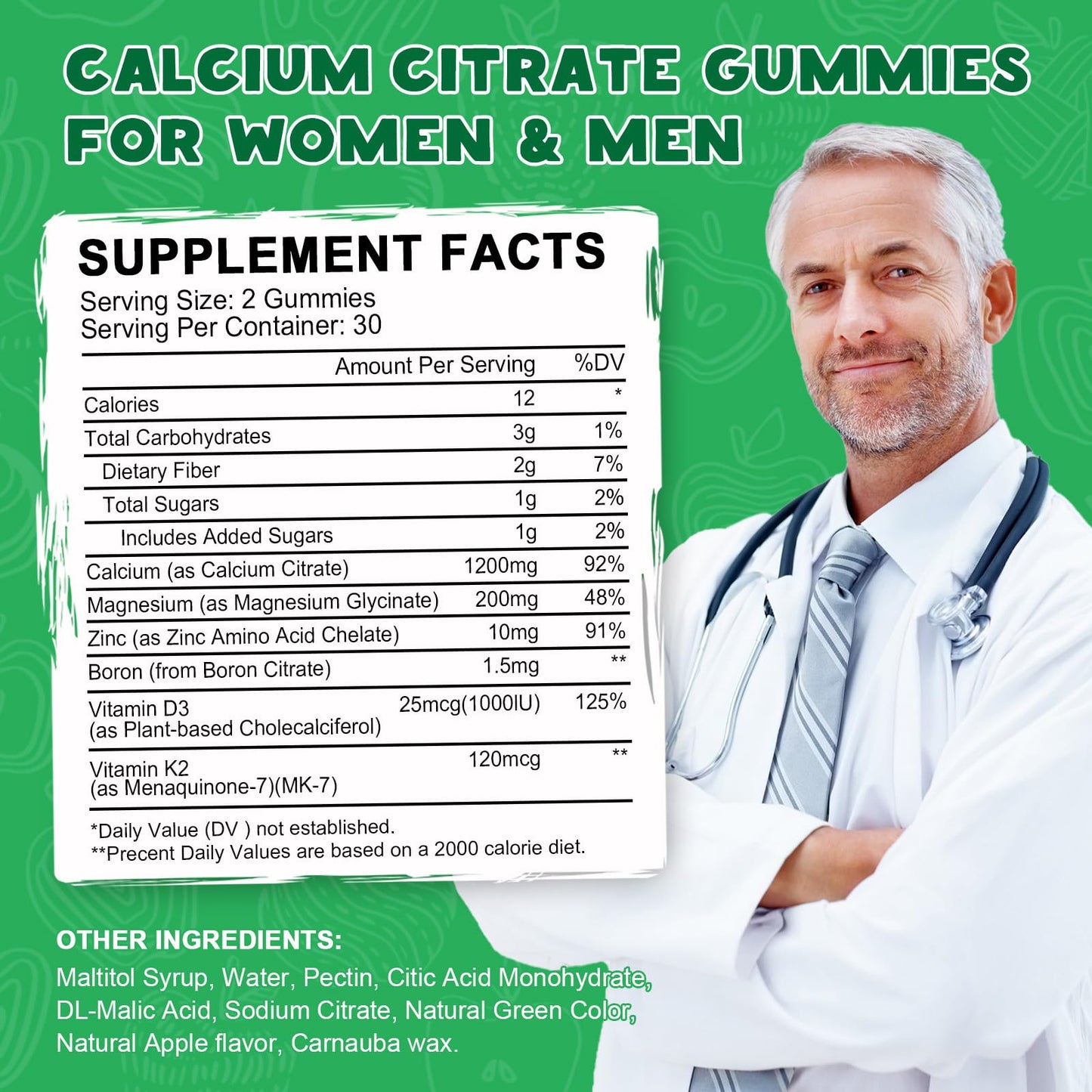 (2 Pack) Calcium Citrate 1200 mg Gummies with Vitamin D3 – Bone & Teeth Support (60 Day Vegan)
