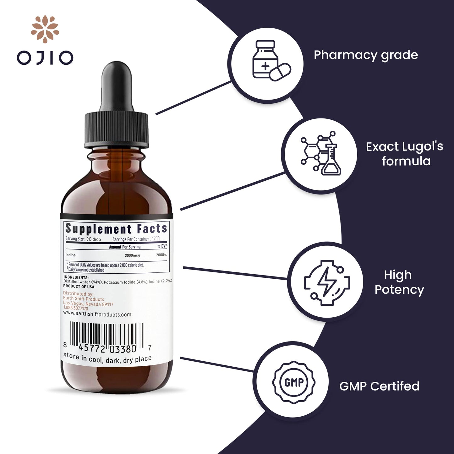 Lugols Iodine Solution 2% – 2 fl oz (Pack of 1) | High Potency Liquid Drops for Thyroid Health & Energy