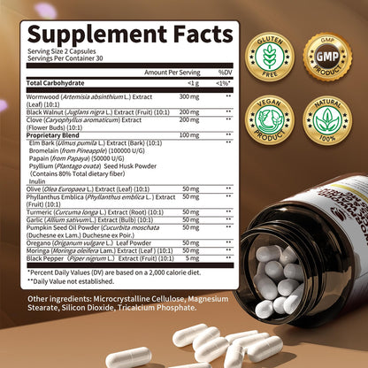 Lukaree 16-in-1 Wormwood & Black Walnut Capsules | Liposomal 98% Absorption