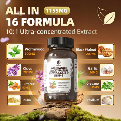 Lukaree 16-in-1 Wormwood & Black Walnut Capsules | Liposomal 98% Absorption