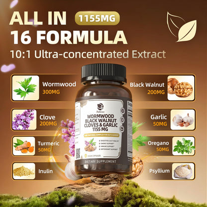 Lukaree 16-in-1 Wormwood Detox Capsule | Liposomal 98% Absorption | Vegan 1155mg