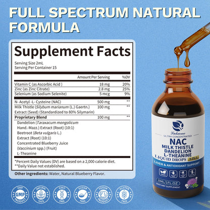 Lukaree Liposomal NAC 600mg Drops with Milk Thistle – Liver & Kidney Support (Vegan, Non-GMO) 2oz