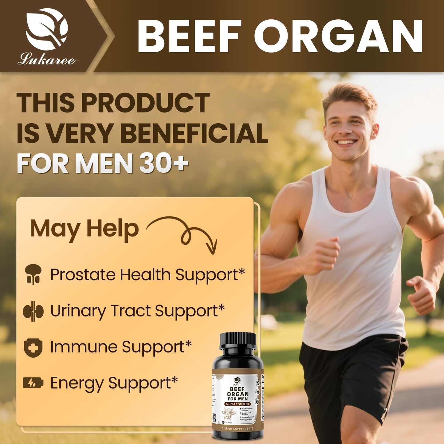 Lukaree Beef Organ Supplement for Men – 14-in-1 (Liver, Kidney, Heart)