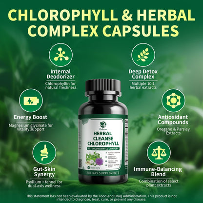 Lukaree Chlorophyll Herbal Complex Capsules | 90 Vegan Detox & Digestive Health