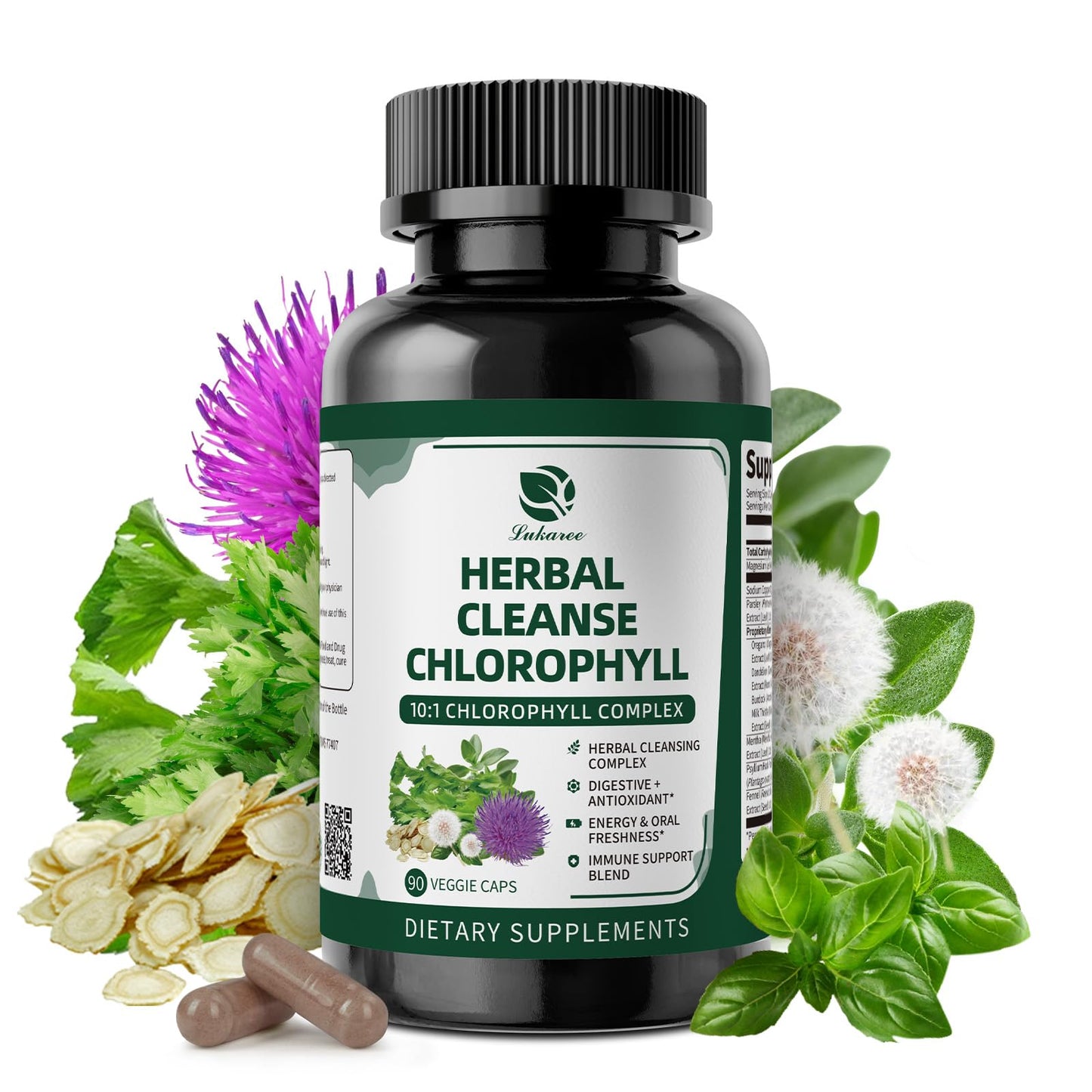 Lukaree Chlorophyll Herbal Complex Capsules | 90 Vegan Detox & Digestive Health