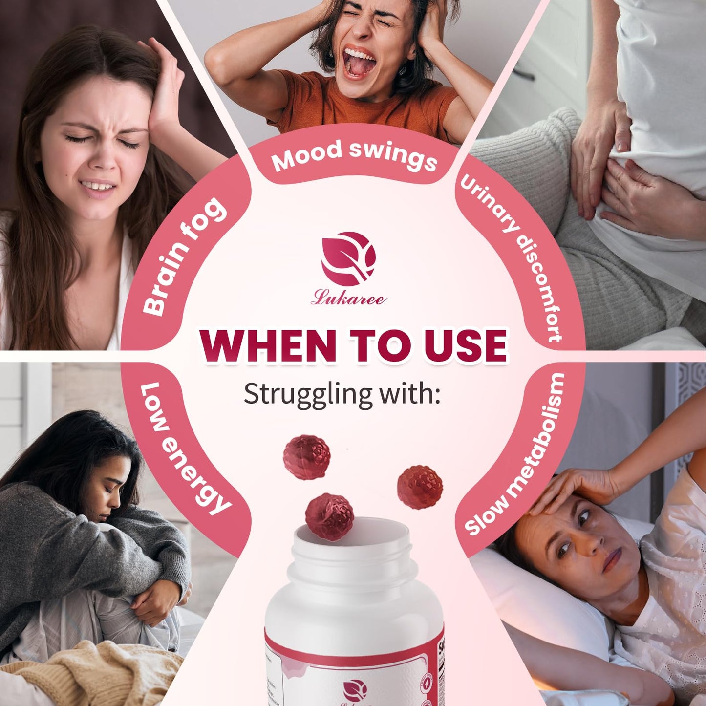 Lukaree Cranberry Gummies for Women – UTI Support, Mood & Energy