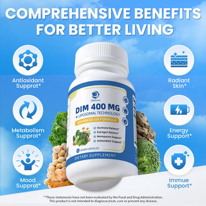 Lukaree DIM Supplement 400MG for Women | Liposomal Estrogen Support & Antioxidant | Vegan 60 Count