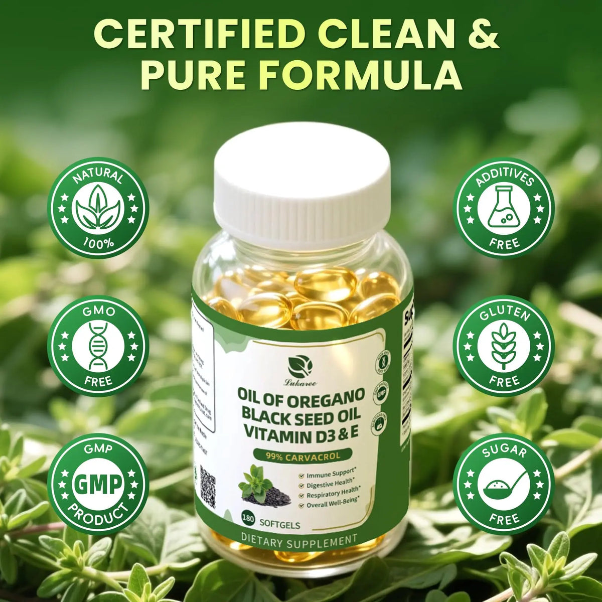 Lukaree Organic Oregano Oil Capsules with Black Seed Oil – 99% Carvacrol, 5-in-1 with Vitamin D3 & E, Black Pepper | 2-Pack BritishVita | Premium UK Vitamins & Wellness Supplements